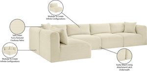 Meridian Furniture Shaggy Five Piece Modular Sectional Cream Corduroy Performance Fabric Living Room Sofa 641Cream-Sec5B