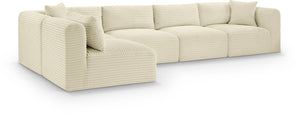 Meridian Furniture Shaggy Five Piece Modular Sectional Cream Corduroy Performance Fabric Living Room Sofa 641Cream-Sec5B