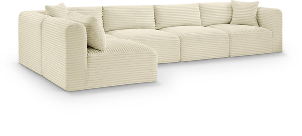 Meridian Furniture Shaggy Five Piece Modular Sectional Cream Corduroy Performance Fabric Living Room Sofa 641Cream-Sec5B