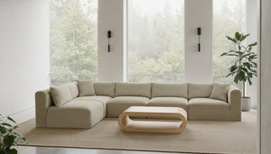 Meridian Furniture Shaggy Five Piece Modular Sectional Cream Corduroy Performance Fabric Living Room Sofa 641Cream-Sec5B