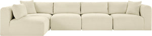 Meridian Furniture Shaggy Five Piece Modular Sectional Cream Corduroy Performance Fabric Living Room Sofa 641Cream-Sec5B