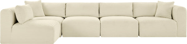 Meridian Furniture Shaggy Five Piece Modular Sectional Cream Corduroy Performance Fabric Living Room Sofa 641Cream-Sec5B