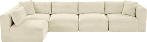 Meridian Furniture Shaggy Five Piece Modular Sectional Cream Corduroy Performance Fabric Living Room Sofa 641Cream-Sec5B