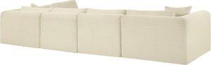 Meridian Furniture Shaggy Five Piece Modular Sectional Cream Corduroy Performance Fabric Living Room Sofa 641Cream-Sec5B