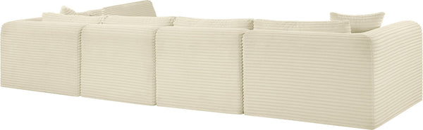 Meridian Furniture Shaggy Five Piece Modular Sectional Cream Corduroy Performance Fabric Living Room Sofa 641Cream-Sec5B