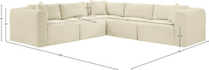 Meridian Furniture Shaggy Cream Corduroy Modular Sectional Five Piece Performance Fabric Living Room Sofa 641Cream-Sec5C