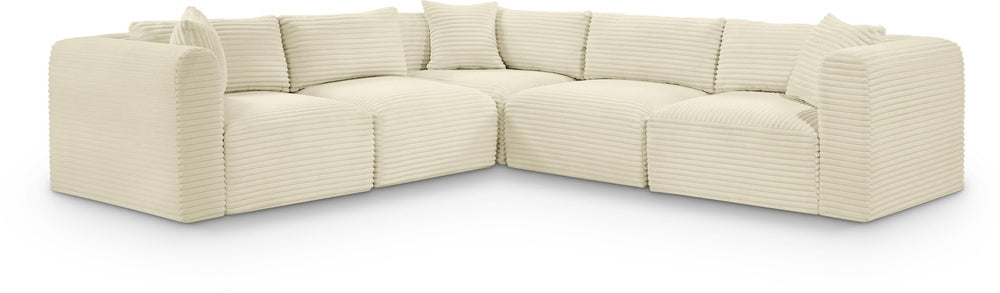Meridian Furniture Shaggy Cream Corduroy Modular Sectional Five Piece Performance Fabric Living Room Sofa 641Cream-Sec5C