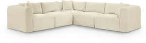 Meridian Furniture Shaggy Cream Corduroy Modular Sectional Five Piece Performance Fabric Living Room Sofa 641Cream-Sec5C