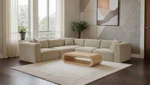 Meridian Furniture Shaggy Cream Corduroy Modular Sectional Five Piece Performance Fabric Living Room Sofa 641Cream-Sec5C