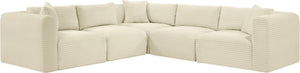 Meridian Furniture Shaggy Cream Corduroy Modular Sectional Five Piece Performance Fabric Living Room Sofa 641Cream-Sec5C