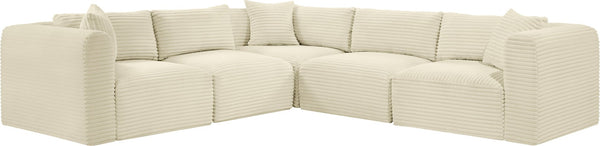 Meridian Furniture Shaggy Cream Corduroy Modular Sectional Five Piece Performance Fabric Living Room Sofa 641Cream-Sec5C