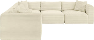 Meridian Furniture Shaggy Cream Corduroy Modular Sectional Five Piece Performance Fabric Living Room Sofa 641Cream-Sec5C