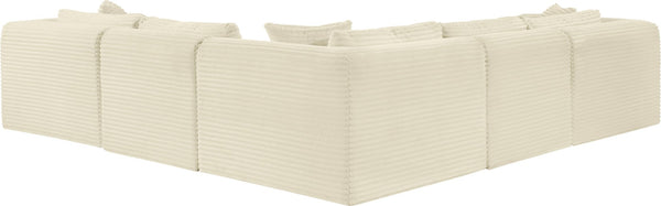 Meridian Furniture Shaggy Cream Corduroy Modular Sectional Five Piece Performance Fabric Living Room Sofa 641Cream-Sec5C