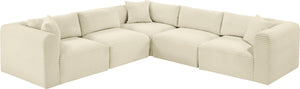 Meridian Furniture Shaggy Cream Corduroy Modular Sectional Five Piece Performance Fabric Living Room Sofa 641Cream-Sec5C