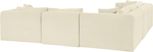 Meridian Furniture Shaggy Cream Corduroy Modular Sectional Five Piece Performance Fabric Living Room Sofa 641Cream-Sec5C