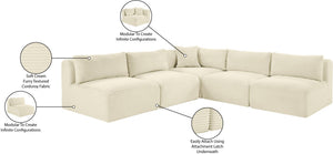 Meridian Furniture Shaggy Cream Corduroy Modular Sectional Five Piece Performance Fabric Living Room Sofa Set 641Cream-Sec5D