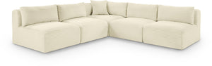 Meridian Furniture Shaggy Cream Corduroy Modular Sectional Five Piece Performance Fabric Living Room Sofa Set 641Cream-Sec5D