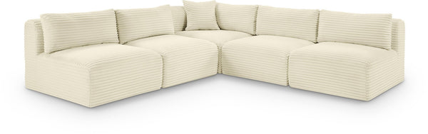 Meridian Furniture Shaggy Cream Corduroy Modular Sectional Five Piece Performance Fabric Living Room Sofa Set 641Cream-Sec5D