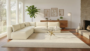 Meridian Furniture Shaggy Cream Corduroy Modular Sectional Five Piece Performance Fabric Living Room Sofa Set 641Cream-Sec5D