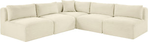 Meridian Furniture Shaggy Cream Corduroy Modular Sectional Five Piece Performance Fabric Living Room Sofa Set 641Cream-Sec5D
