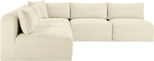 Meridian Furniture Shaggy Cream Corduroy Modular Sectional Five Piece Performance Fabric Living Room Sofa Set 641Cream-Sec5D