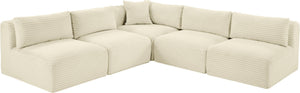 Meridian Furniture Shaggy Cream Corduroy Modular Sectional Five Piece Performance Fabric Living Room Sofa Set 641Cream-Sec5D