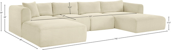 Meridian Furniture Shaggy Five Piece Modular Sectional Plush Corduroy Performance Fabric Cozy Living Room Sofa 641Cream-Sec5E