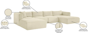 Meridian Furniture Shaggy Five Piece Modular Sectional Plush Corduroy Performance Fabric Cozy Living Room Sofa 641Cream-Sec5E