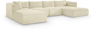 Meridian Furniture Shaggy Five Piece Modular Sectional Plush Corduroy Performance Fabric Cozy Living Room Sofa 641Cream-Sec5E