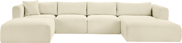 Meridian Furniture Shaggy Five Piece Modular Sectional Plush Corduroy Performance Fabric Cozy Living Room Sofa 641Cream-Sec5E
