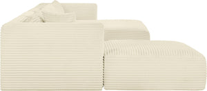 Meridian Furniture Shaggy Five Piece Modular Sectional Plush Corduroy Performance Fabric Cozy Living Room Sofa 641Cream-Sec5E