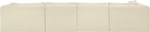 Meridian Furniture Shaggy Five Piece Modular Sectional Plush Corduroy Performance Fabric Cozy Living Room Sofa 641Cream-Sec5E