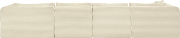 Meridian Furniture Shaggy Five Piece Modular Sectional Plush Corduroy Performance Fabric Cozy Living Room Sofa 641Cream-Sec5E