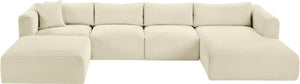 Meridian Furniture Shaggy Five Piece Modular Sectional Plush Corduroy Performance Fabric Cozy Living Room Sofa 641Cream-Sec5E