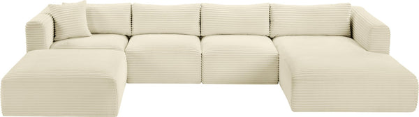 Meridian Furniture Shaggy Five Piece Modular Sectional Plush Corduroy Performance Fabric Cozy Living Room Sofa 641Cream-Sec5E