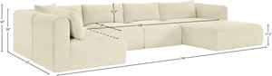 Meridian Furniture Shaggy Wide-wale Corduroy Modular Sectional Five-piece Stain-resistant Living Room Sofa 641Cream-Sec5F