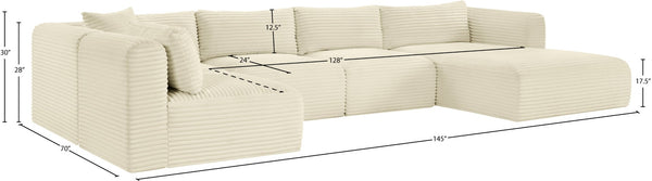 Meridian Furniture Shaggy Wide-wale Corduroy Modular Sectional Five-piece Stain-resistant Living Room Sofa 641Cream-Sec5F