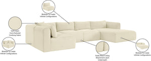 Meridian Furniture Shaggy Wide-wale Corduroy Modular Sectional Five-piece Stain-resistant Living Room Sofa 641Cream-Sec5F