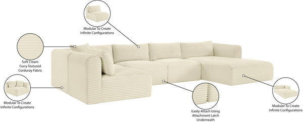 Meridian Furniture Shaggy Wide-wale Corduroy Modular Sectional Five-piece Stain-resistant Living Room Sofa 641Cream-Sec5F