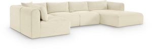 Meridian Furniture Shaggy Wide-wale Corduroy Modular Sectional Five-piece Stain-resistant Living Room Sofa 641Cream-Sec5F
