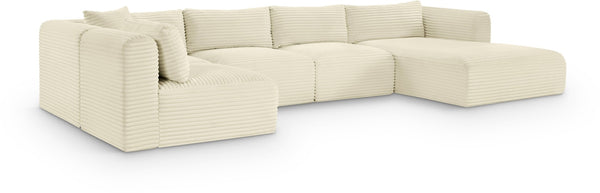 Meridian Furniture Shaggy Wide-wale Corduroy Modular Sectional Five-piece Stain-resistant Living Room Sofa 641Cream-Sec5F