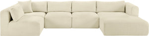 Meridian Furniture Shaggy Wide-wale Corduroy Modular Sectional Five-piece Stain-resistant Living Room Sofa 641Cream-Sec5F