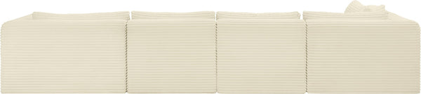 Meridian Furniture Shaggy Wide-wale Corduroy Modular Sectional Five-piece Stain-resistant Living Room Sofa 641Cream-Sec5F