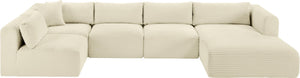 Meridian Furniture Shaggy Wide-wale Corduroy Modular Sectional Five-piece Stain-resistant Living Room Sofa 641Cream-Sec5F