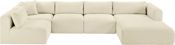 Meridian Furniture Shaggy Wide-wale Corduroy Modular Sectional Five-piece Stain-resistant Living Room Sofa 641Cream-Sec5F