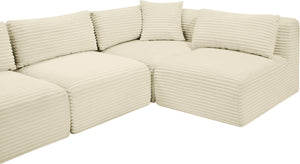 Meridian Furniture Shaggy Wide-wale Corduroy Modular Sectional Five-piece Stain-resistant Living Room Sofa 641Cream-Sec5F