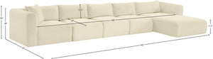 Meridian Furniture Shaggy Five Piece Modular Sectional Plush Corduroy Lounge Sofa for Living Rooms 641Cream-Sec5G