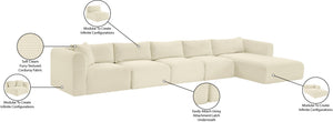Meridian Furniture Shaggy Five Piece Modular Sectional Plush Corduroy Lounge Sofa for Living Rooms 641Cream-Sec5G