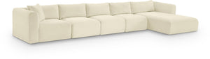 Meridian Furniture Shaggy Five Piece Modular Sectional Plush Corduroy Lounge Sofa for Living Rooms 641Cream-Sec5G