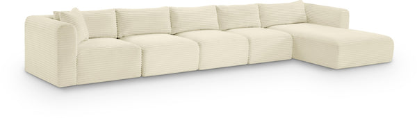 Meridian Furniture Shaggy Five Piece Modular Sectional Plush Corduroy Lounge Sofa for Living Rooms 641Cream-Sec5G